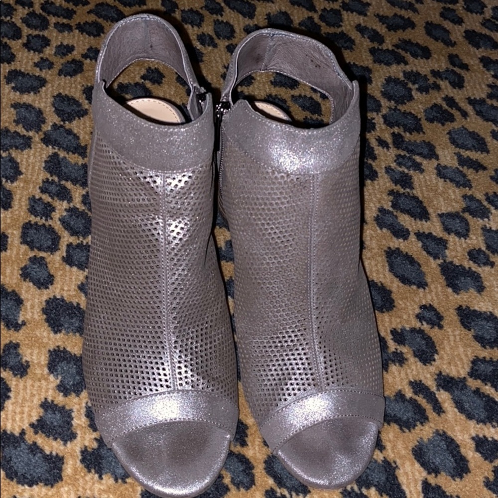 Leather, pewter colored booties